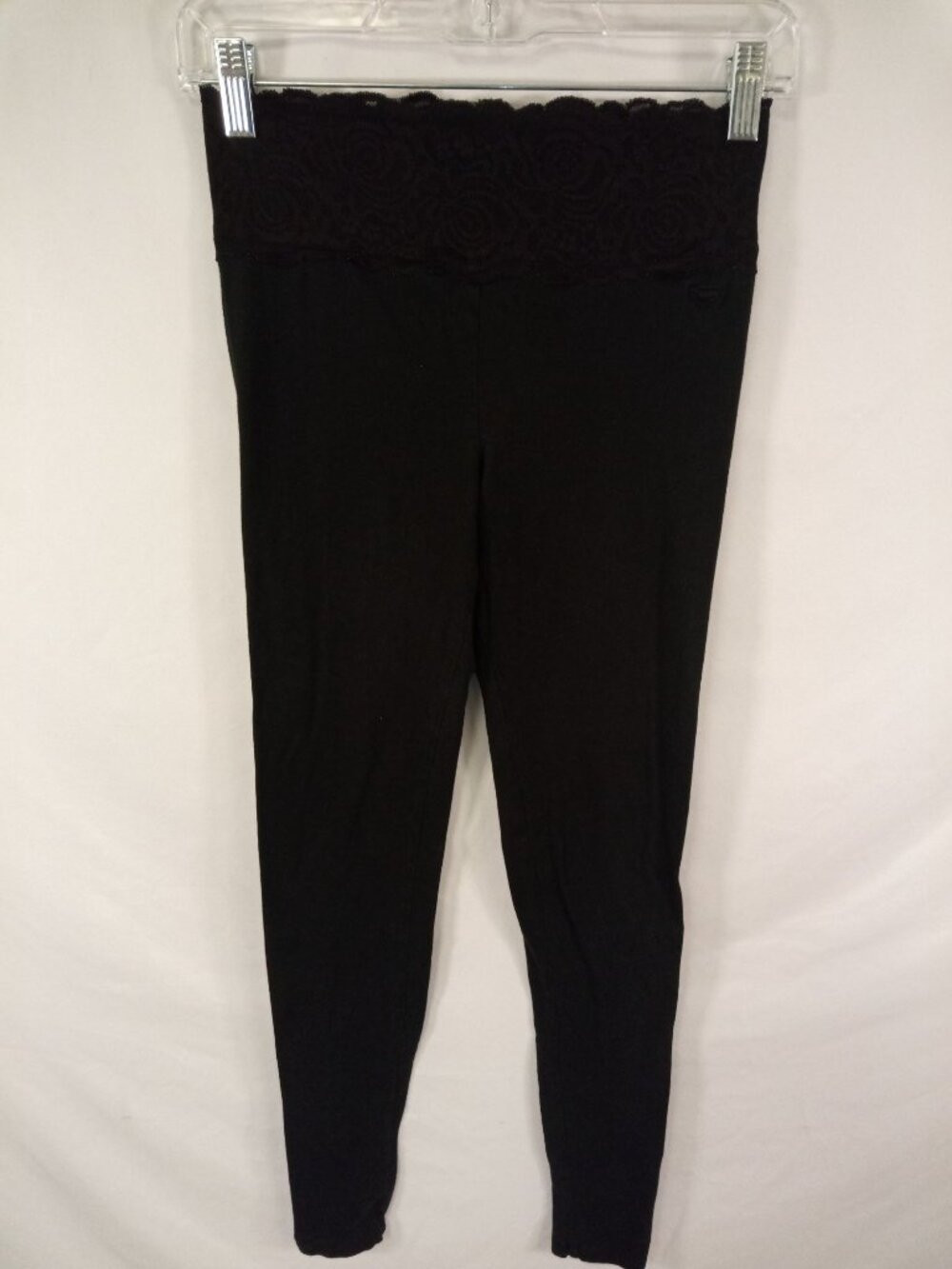 PINK Victoria's Secret Women's Black Leggings w/Lace Waistband Sz. XS